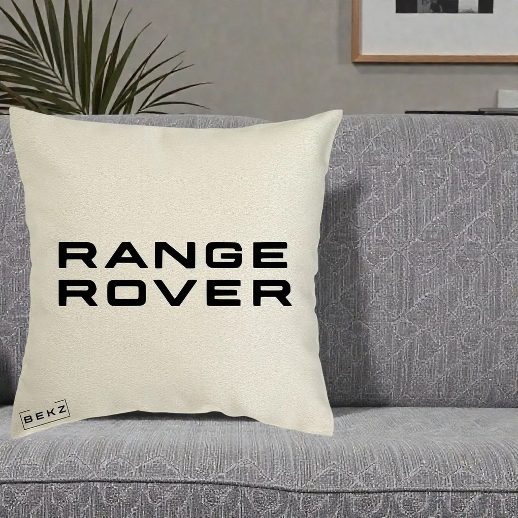 Perna Personalizata cu emblema Range Rover, 40x40 cm, Ecru, Husa Detasabila, Perna Inclusa, BEKZ®