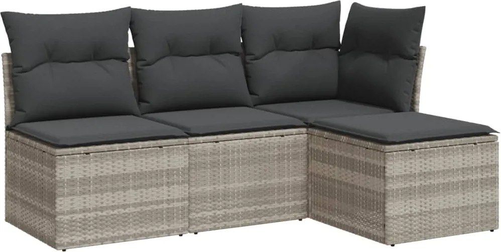 vidaXL Set canapea de grădină cu perne, 4 piese, gri deschis poliratan