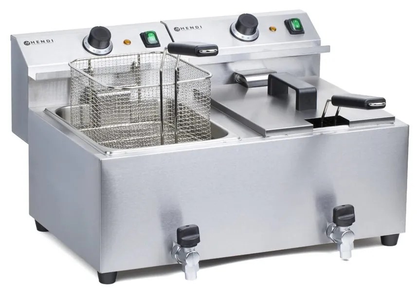 Friteuza electrica profesionala dubla 2x8 lt, cu robinet scurgere ulei, 7000 W, inox, Hendi MasterCook