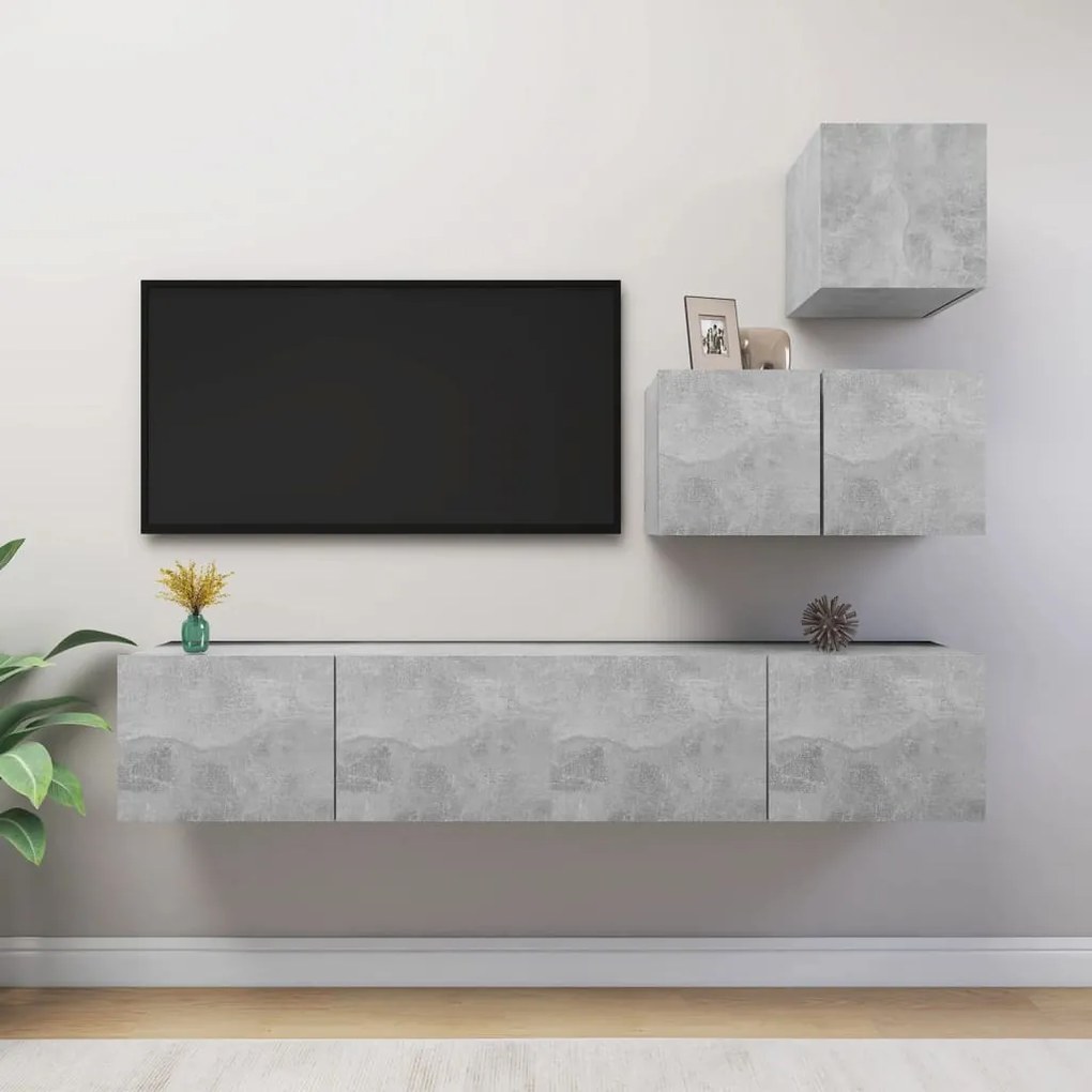 vidaXL Set de dulapuri TV, 4 piese, gri beton, lemn prelucrat