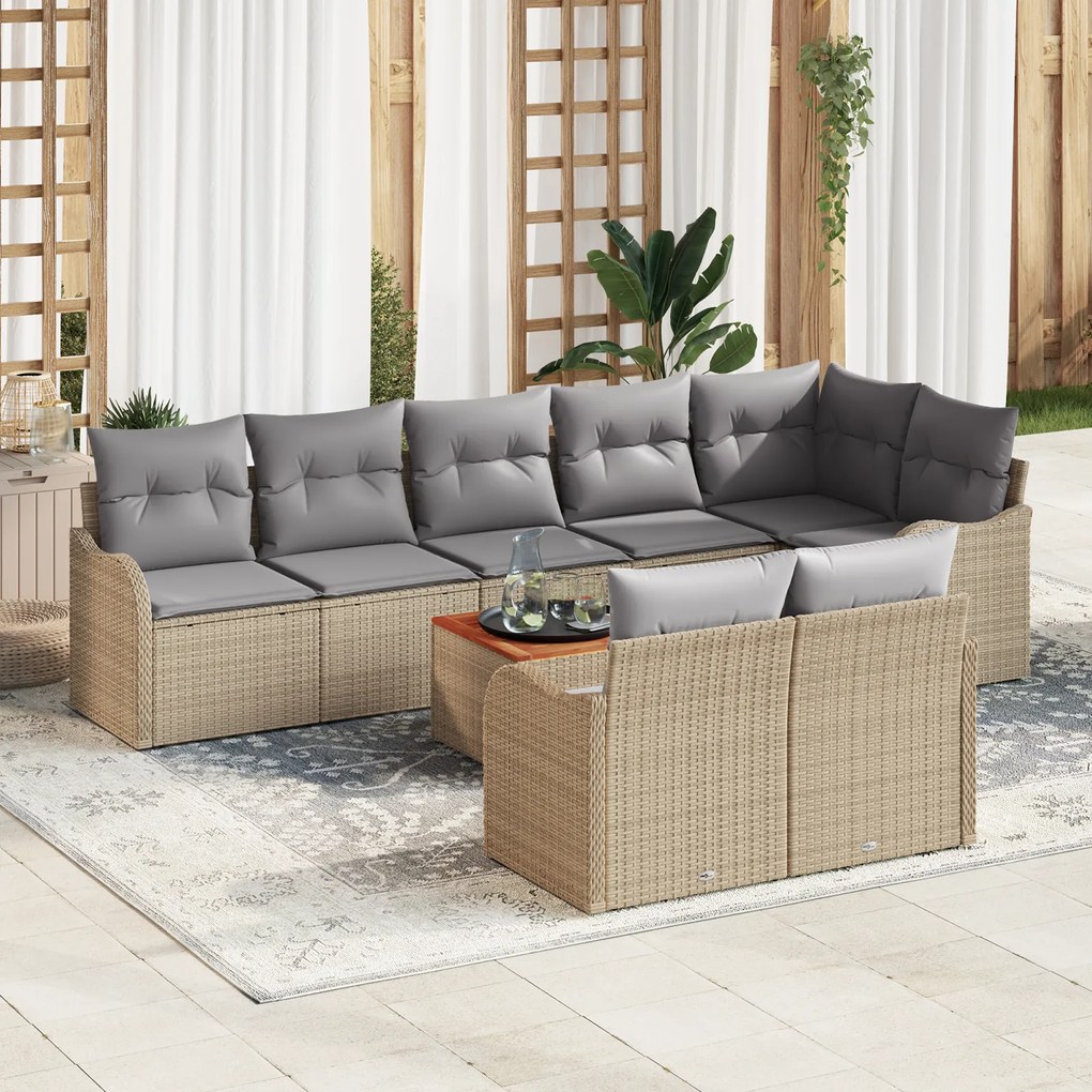 vidaXL Set de canapele pentru grădină 9 pcs Bej Rattan poli
