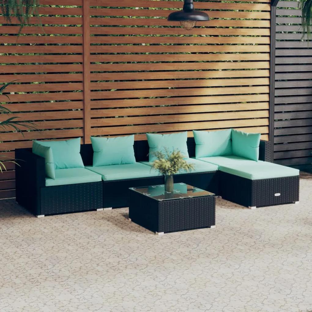 3101665 vidaXL Set mobilier de grădină cu perne, 6 piese, negru, poliratan