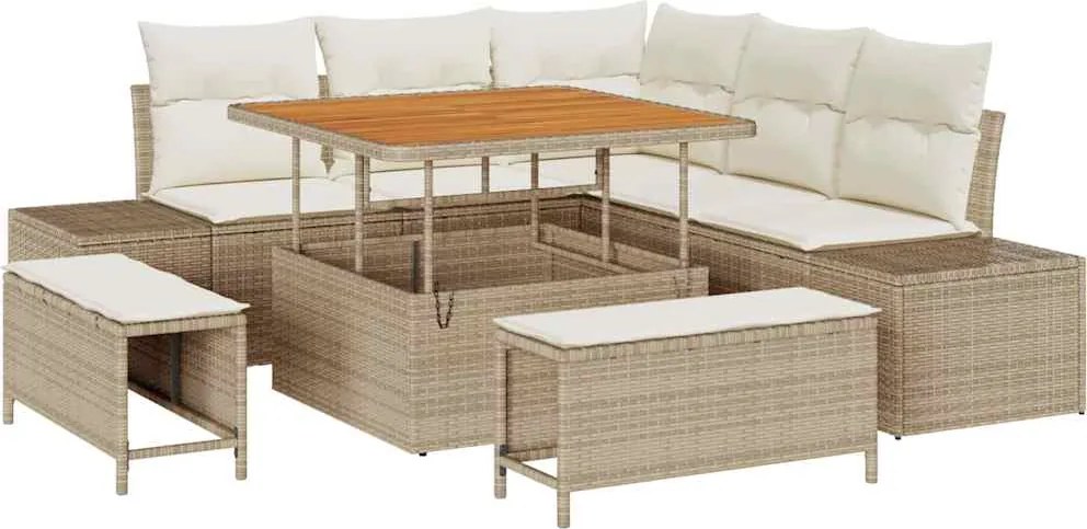 vidaXL Set de canapele pentru grădină cu pernă 8 pcs Bej Rattan poli
