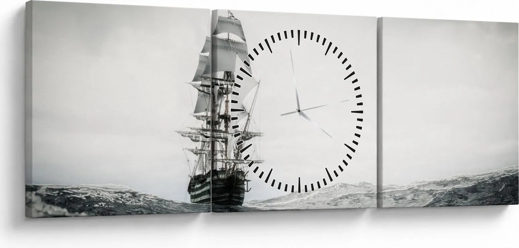 Tablou - O navă care navighează pe ocean (cu ceas) (90x30 cm)
