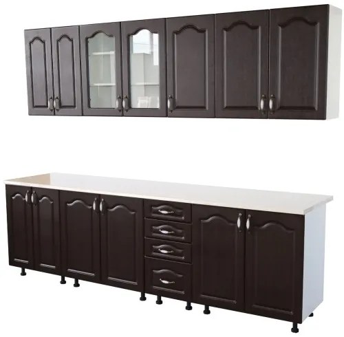 Bucatarie Zebra 260 cm din MDF Wenge cu blat termoizolant alb/gri