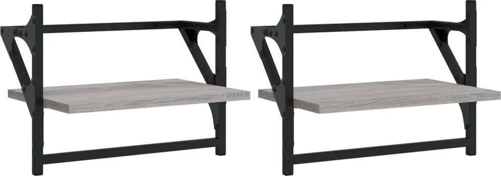 vidaXL Rafturi de perete cu bare, 2 buc., gri sonoma, 40x25x30 cm