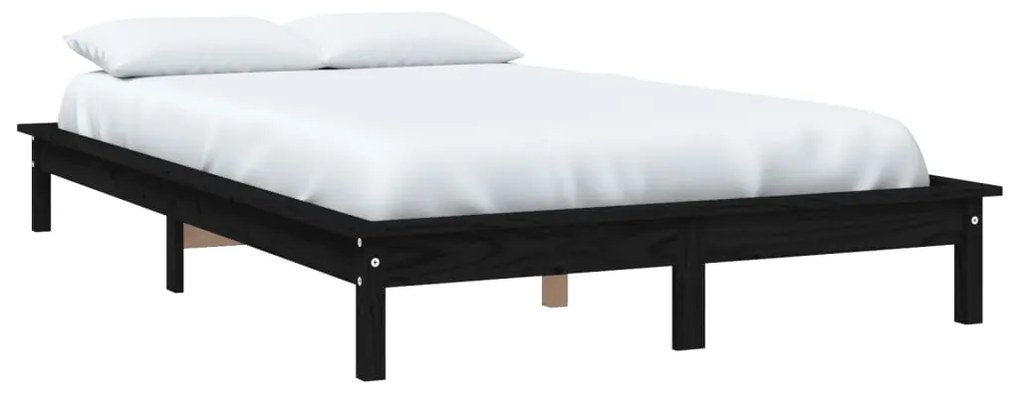 Cadru de pat mic dublu 4FT, negru, 120x190cm, lemn masiv de pin Negru, 120 x 190 cm