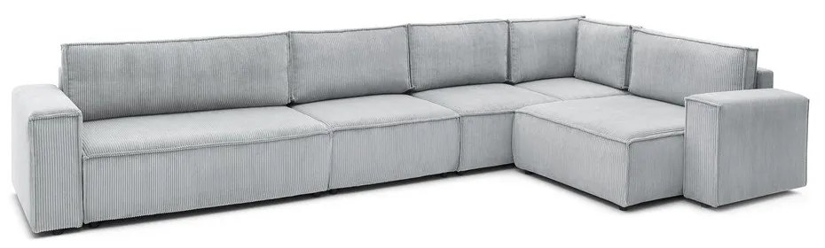 Colțar gri deschis cu tapițerie din catifea reiată (cu colț pe partea dreaptă) Nihad modular – Bobochic Paris