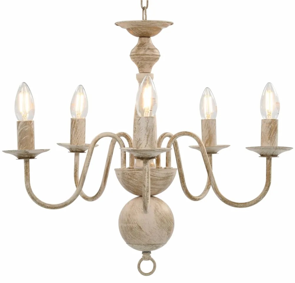 vidaXL Candelabru antichizat, alb, becuri e14 x 5