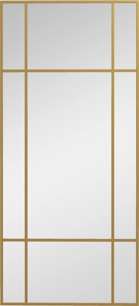 HOMCOM Oglindă de Perete Dreptunghiulară, Oglindă Tip Fereastră cu Cadru Metalic, Oglindă Decorativă Suspendată, 110x2x50 cm, Auriu | Aosom Romania