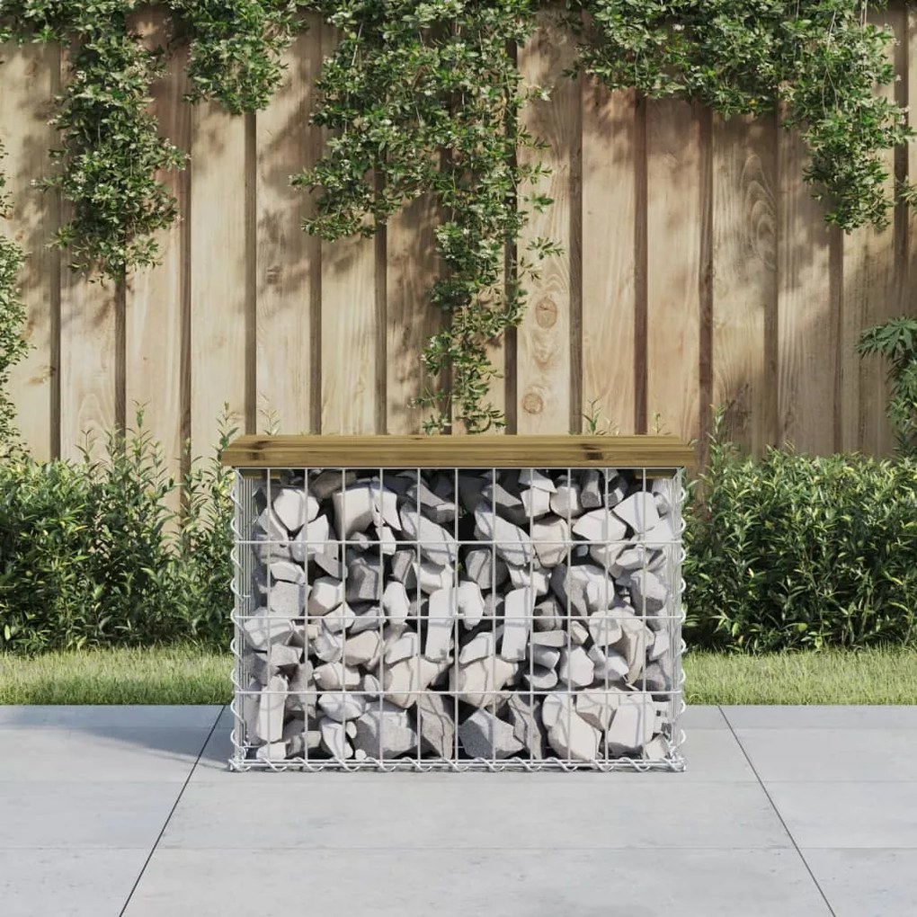834346 vidaXL Bancă grădină, design gabion, 63x31,5x42 cm, lemn pin impregnat