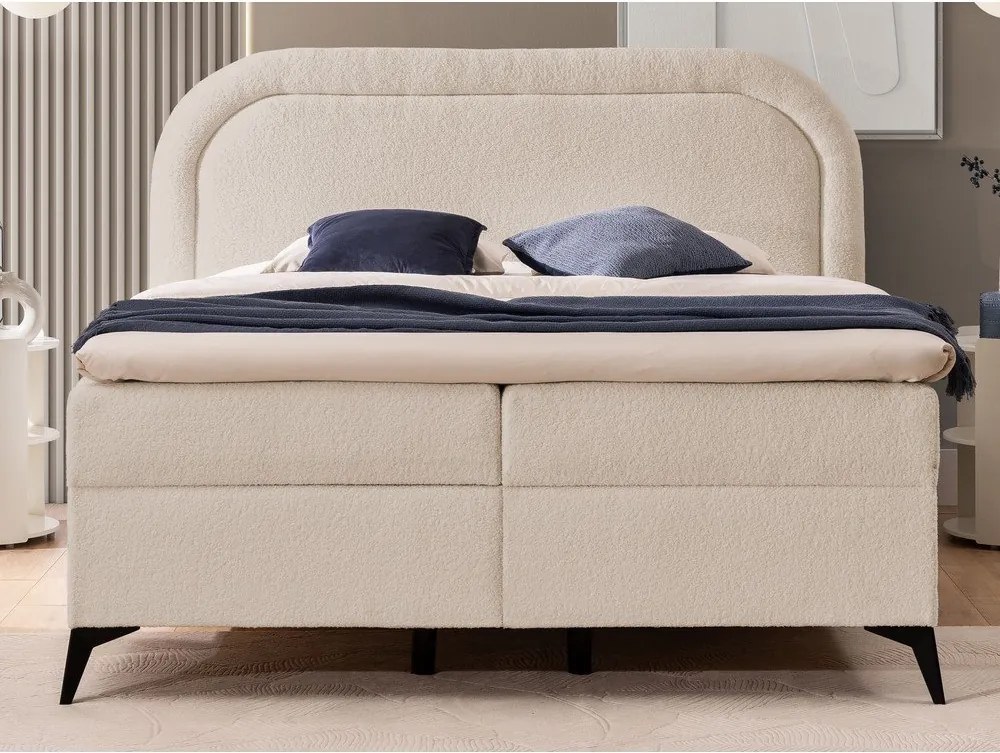 Pat boxspring bej cu spațiu de depozitare 160x200 cm Ornes – Ropez