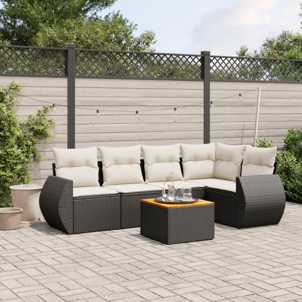 vidaXL Set mobilier de grădină cu perne, 6 piese, negru, poliratan