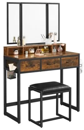 Masă de toaletă FLORA cu taburet, 28,6x42 cm, maro/negru