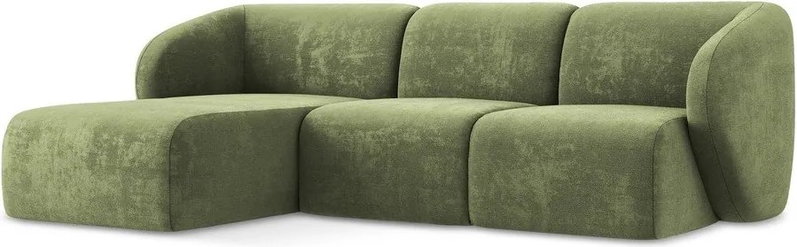 Colțar verde cu tapițerie din chenille (cu colț pe partea stângă/cu șezlong) Lani – Makamii