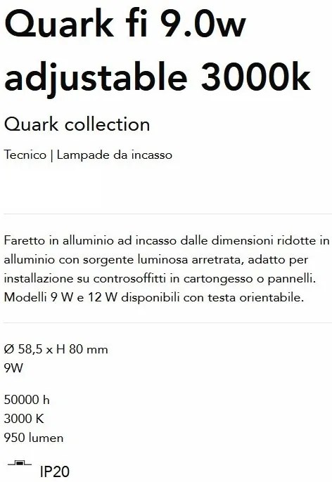 Mini Spot LED incastrabil, ajustabil Quark fi 9.0w 3000k, Negru