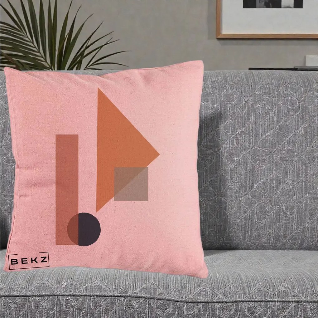 Perna Decorativa Geometric Bauhaus Triunghi, 40x40 cm, Roz, Husa Detasabila, Perna Inclusa, BEKZ®