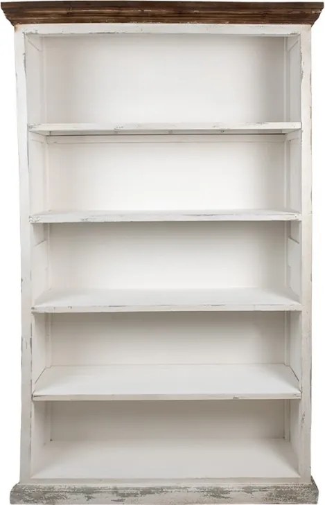 Bibliotecă vintage din lemn, finisaj alb antichizat, 4 rafturi deschise, 120×36×195 cm, „Librarie"