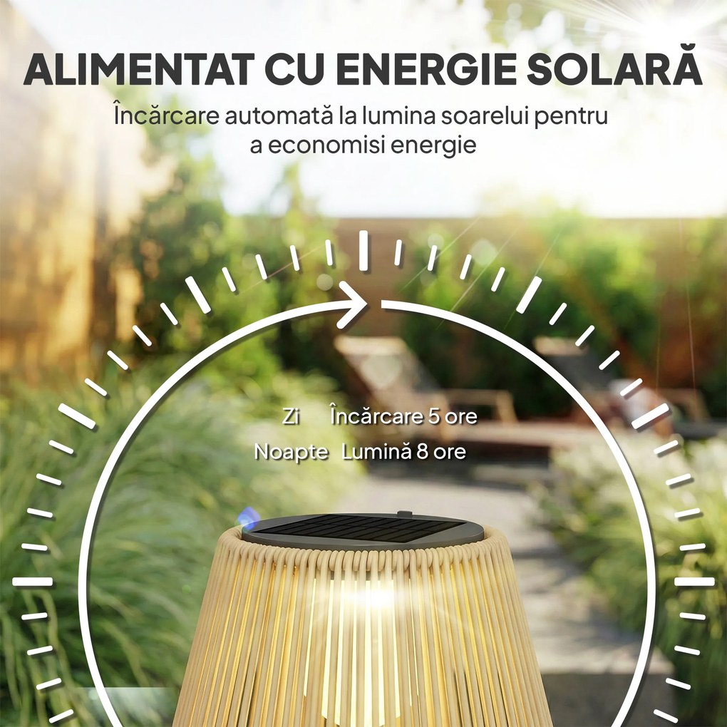 Outsunny Lampă Solară din Ratan, Lanternă de Grădină cu Aprindere/Oprire Automată, IP44, Impermeabilă și Decorativă, pentru Terasă, Verandă, Patio, 35x35x55 cm, Galben | Aosom Romania