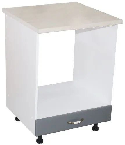 Corp pentru cuptor incorporabil cu sertar Zebra, Alb/MDF gri, cu blat travertin, 60 x 85 x 60 cm
