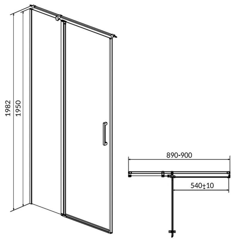 Usa sticla dus batanta 90x195 cm profil crom Cersanit Moduo, montare stanga 900x1950 mm, Stanga