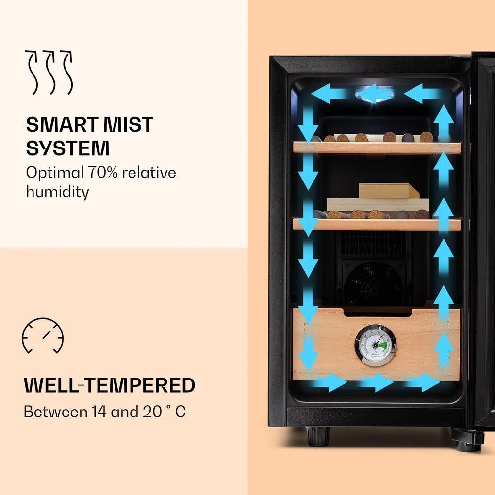 Klarstein El Presidente 23, umidor, 45 W, tactil, lemn de fag, 23L, LED