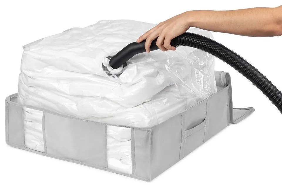 Cutie de depozitare pentru haine din material textil cu vacuum/cu pereți întăriți 56x56x16,5 cm Granit – Compactor