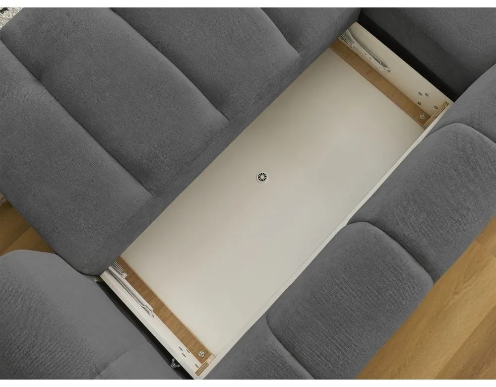 Colțar gri închis extensibil/cu spațiu de depozitare (cu colț pe partea stângă/cu șezlong) Fuji – Bobochic Paris