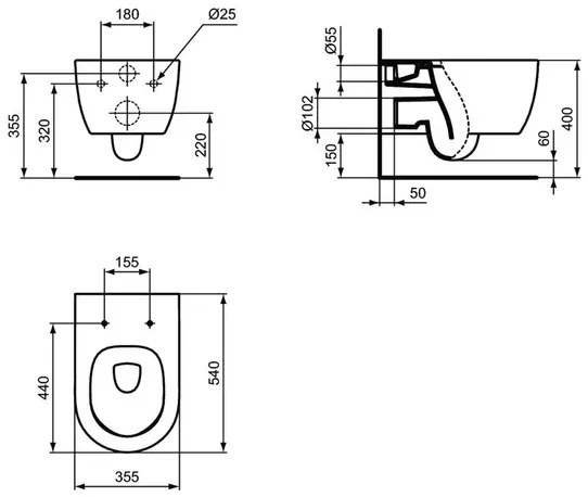 Vas WC suspendat Ideal Standard Atelier Blend Curve AquaBlade alb lucios