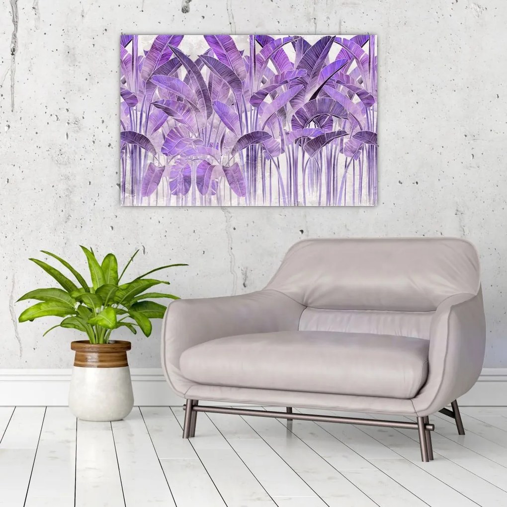 Tablou - Frunze violet în tencuială (90x60 cm)