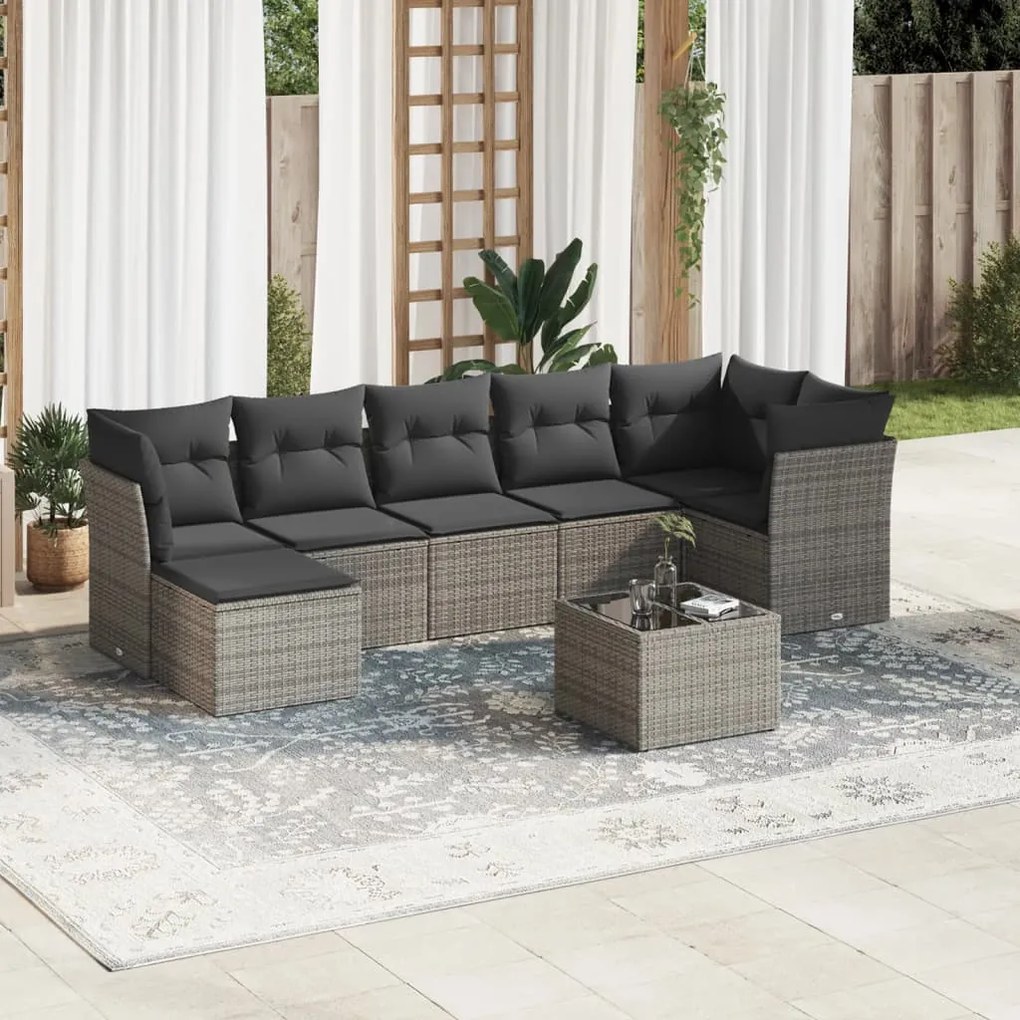 vidaXL Set canapele de grădină cu perne, 8 piese, gri, poliratan