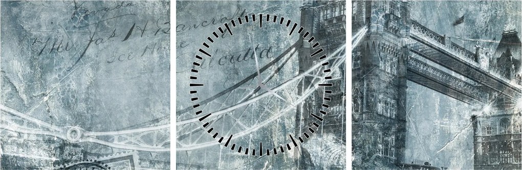 Tablou - Tower Bridge în tonuri reci (cu ceas) (90x30 cm)