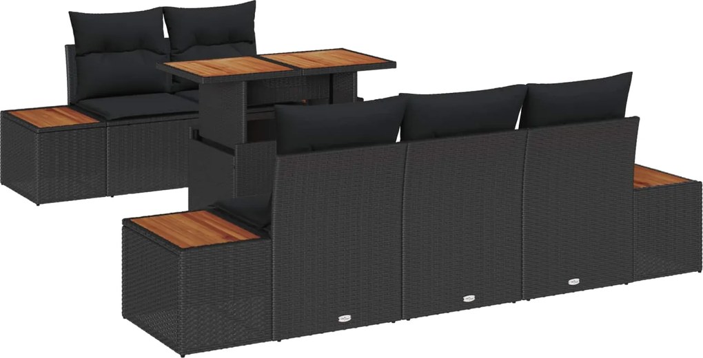 vidaXL Set de canapele pentru grădină 6 pcs Negru Rattan poli