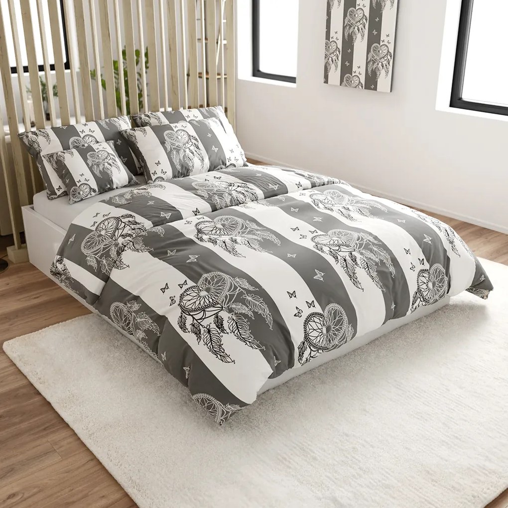Lenjerie de pat din bumbac TIRLAN gri-alb Dimensiune lenjerie de pat: 2 buc 70 x 90 cm | 200 x 220 cm