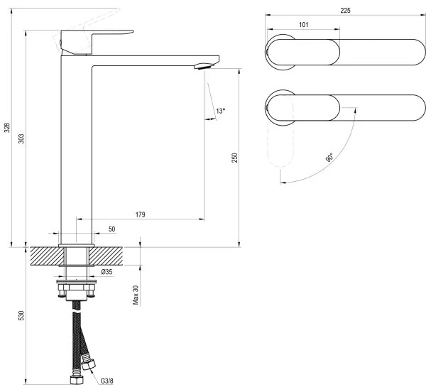 Ravak X070461 - Baterie de lavoar CHROME, 30 cm, neagră