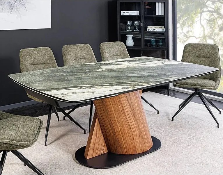 Masa extensibila ceramica gri taupe, furnir lemn de nuc ELEMENTS 180-260cm