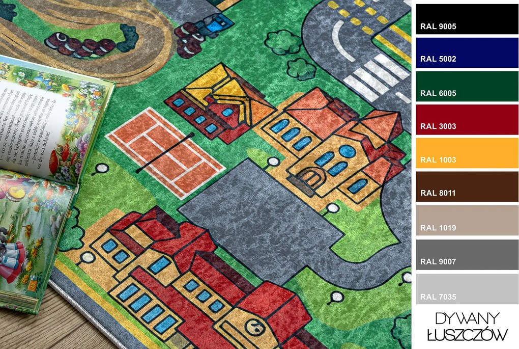 BAMBINO 61500 covor lavabil Oraș, străzi pentru copii anti-alunecare - verde / gri