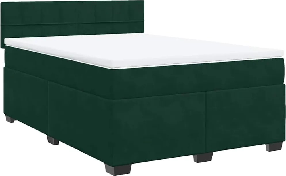 vidaXL Pat box spring cu saltea, verde închis, 140x200 cm, catifea