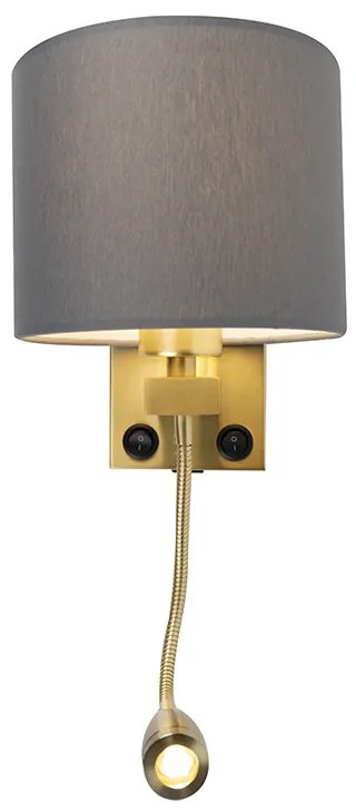 Aplică de perete Art Deco aurie cu USB și abajur gri - Brescia