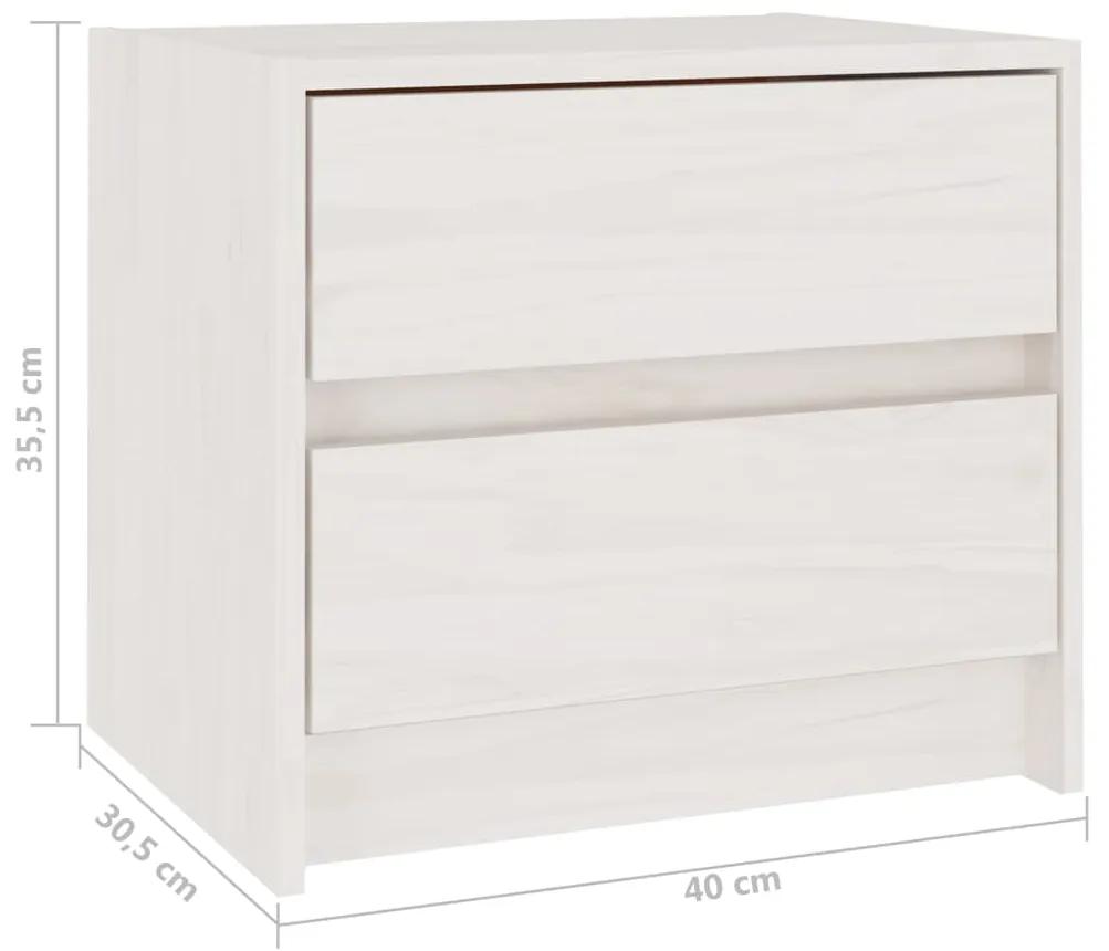 Noptiere, 2 buc, alb, 40x30,5x35,5 cm, lemn masiv de pin 2, Alb