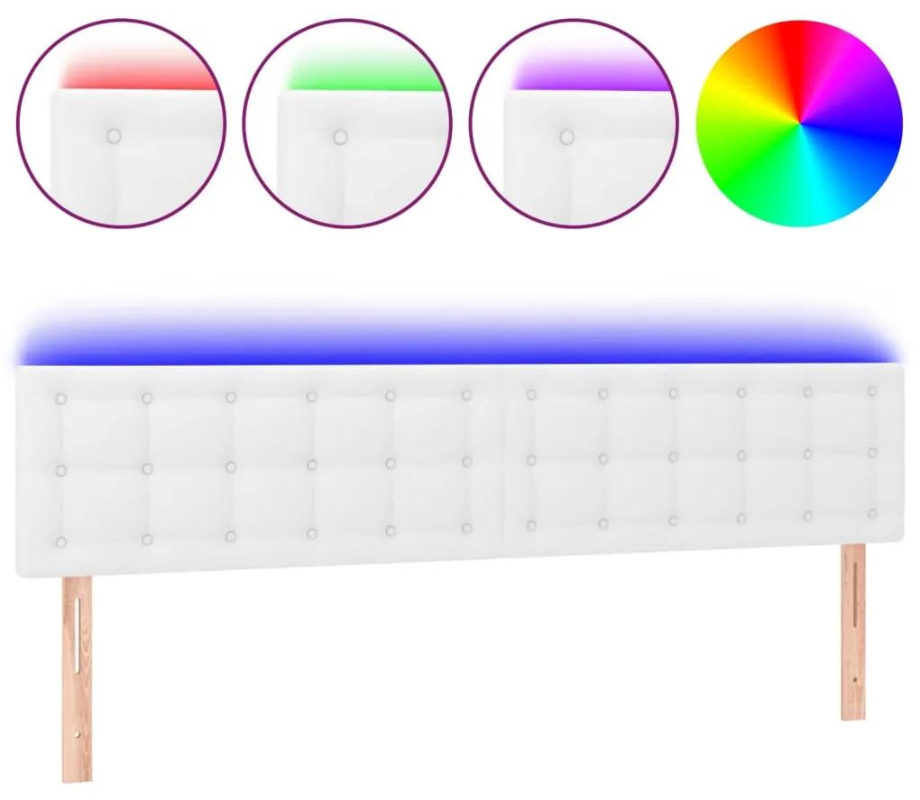 3121709 vidaXL Tăblie de pat cu LED, alb, 160x5x78/88 cm, piele ecologică