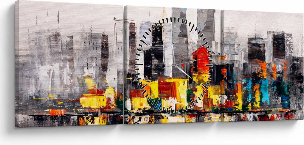 Tablou -Pictura orașului (cu ceas) (90x30 cm)