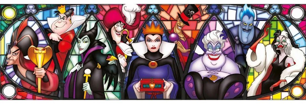 Disney Villains Stained Glass Puzzle panoramic de 1000 piese Clementoni