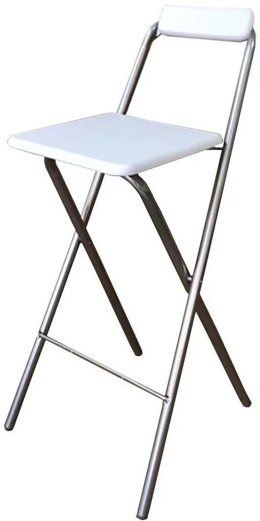 Scaun pliabil pentru living, bucatarie si bar HouseXL™ White Folding High Chair, Inaltime 98 cm, Dimensiuni sezut 48X48 cm, Design ergonomic,
