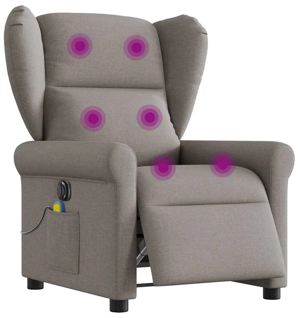 vidaXL Fotoliu electric de masaj rabatabil, gri taupe, textil