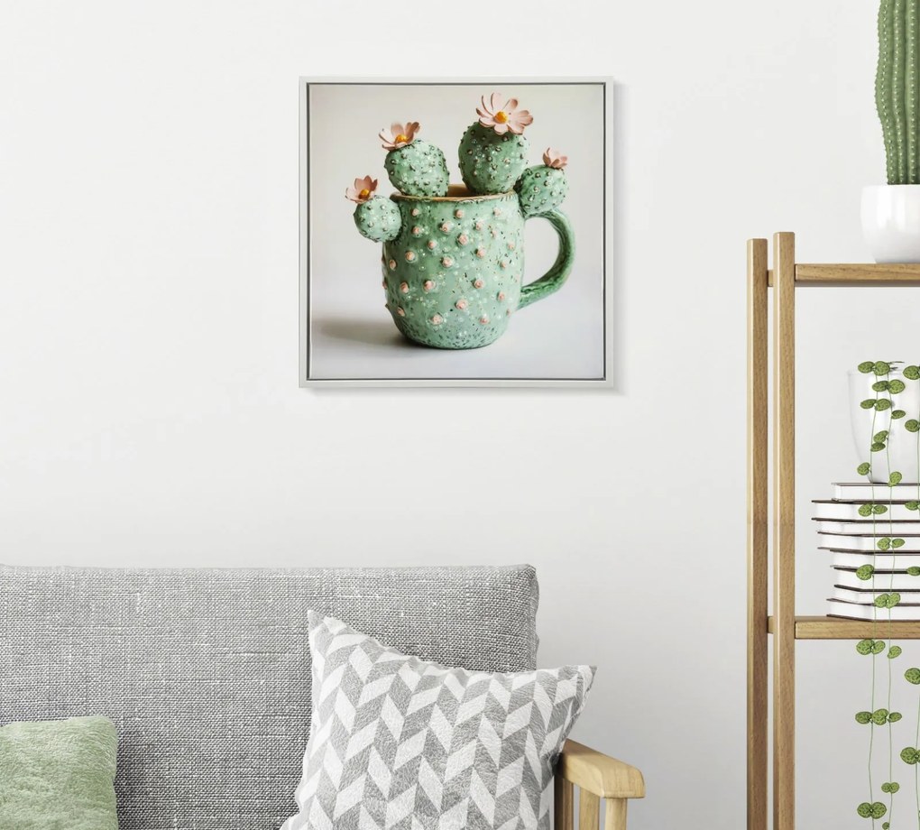 Mauro Ferretti Tablou Imprimat Pe Pânză Lacuită, Cu Ramă, Model ,,Borcan Cu Cactus", Varianta C, Dimensiuni 40 X 2,8 X 40 Cm | Aosom Romania