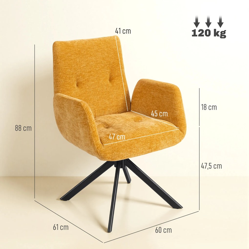 HOMCOM Fotoliu tapițat, fotoliu accent, design modern, rotativ, până la 120 kg, Galben | Aosom Romania