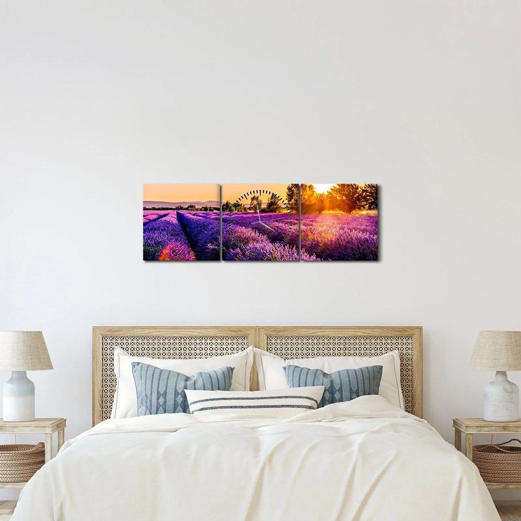 Tablou cu câmp de lavandă, Provincie (cu ceas) (90x30 cm)