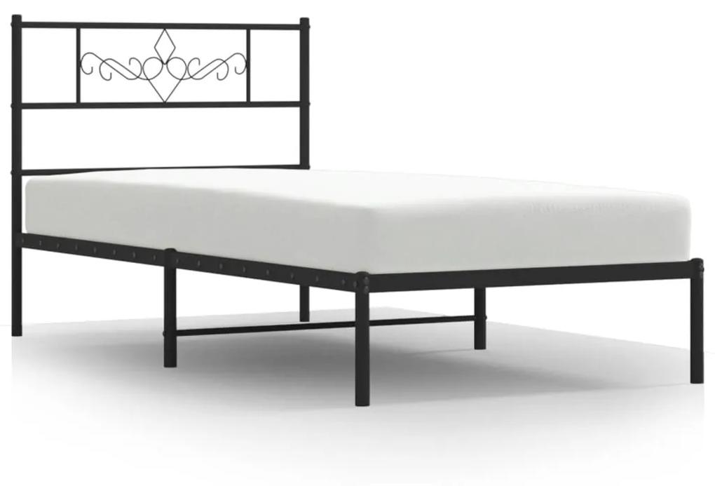 355262 vidaXL Cadru de pat din metal cu tăblie, negru, 100x200 cm