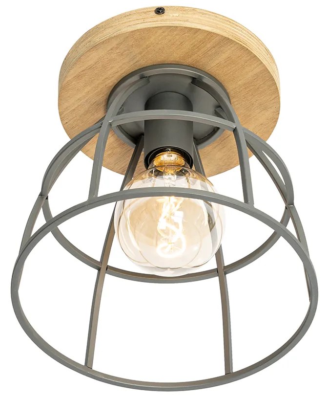 Plafoniera industrială gri închis cu lemn - Arthur